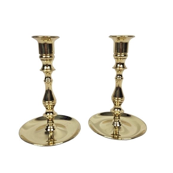 Vintage Baldwin Set of Cast Brass Saucer Base Candle Stick Holders 6.5" Tall G50 - Picture 1 of 8